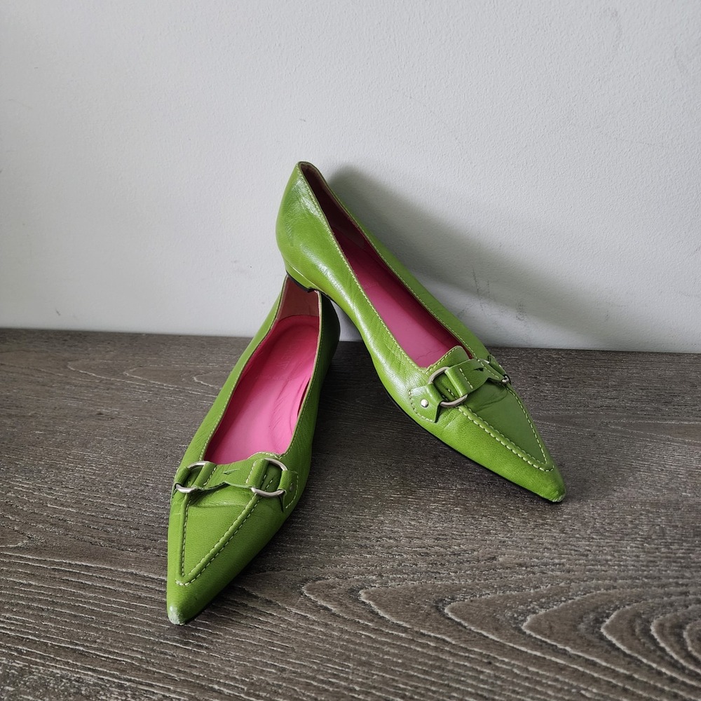 J.Crew Y2K Italian Leather Lime Flats Loafers Green Pointed Horsebit 6.5 Vintage